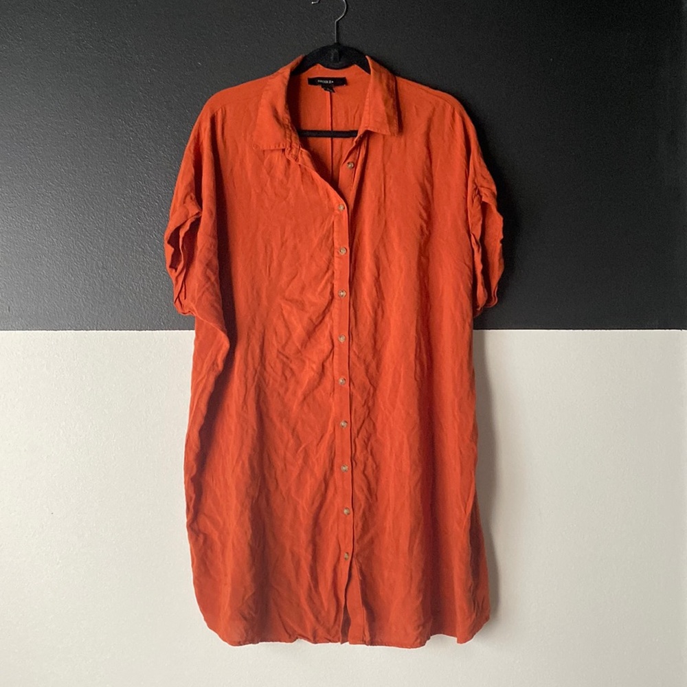 Forever 21 Plus Burnt Orange Button Down Dress Short Sleeve